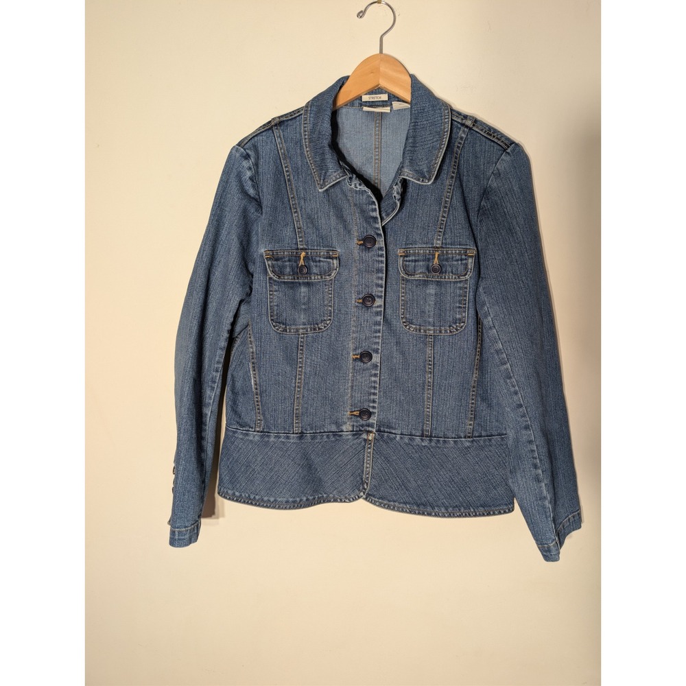 St Johns Bay Stretch Denim Jean Jacket Women Large Western Rodeo Cowgirl Classic